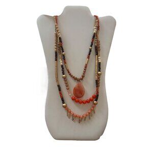 Chicos Multi-Strand Beaded Necklace With Orange Pendant